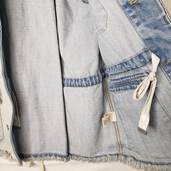 Free People Military Lace Up Back Denim Jacket XS Coat Jean - Picture 5 of 12